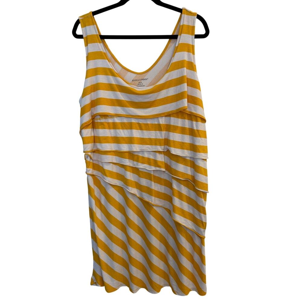 Jessica London Yellow White Striped Tiered Tank Top Boho Summer Plus 26 / 28